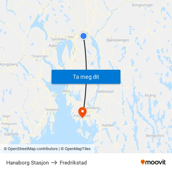 Hanaborg Stasjon to Fredrikstad map