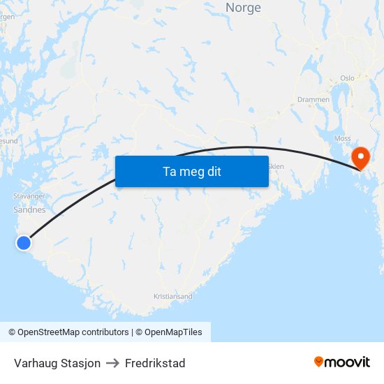Varhaug Stasjon to Fredrikstad map