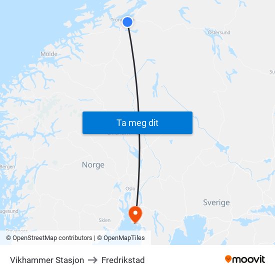 Vikhammer Stasjon to Fredrikstad map