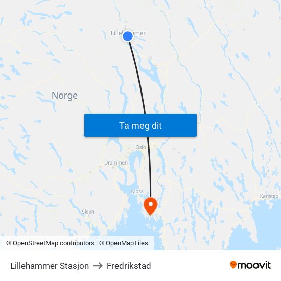 Lillehammer Stasjon to Fredrikstad map