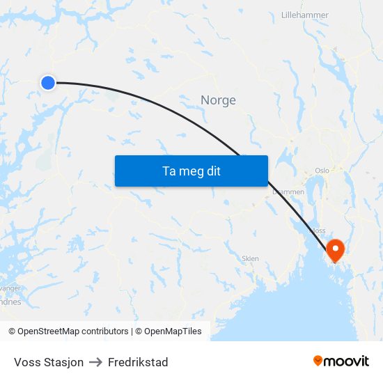 Voss Stasjon to Fredrikstad map