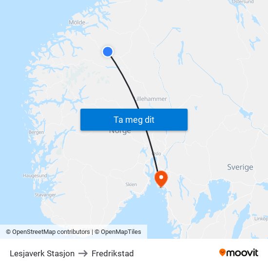 Lesjaverk Stasjon to Fredrikstad map