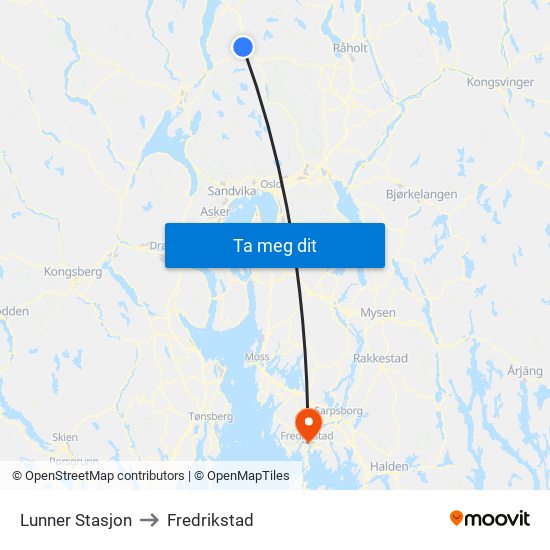 Lunner Stasjon to Fredrikstad map