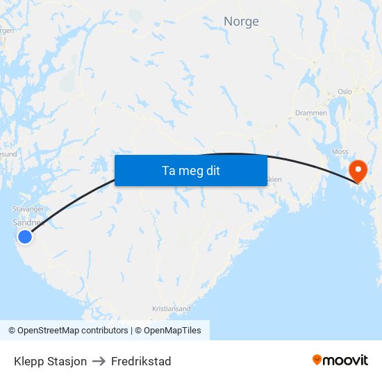 Klepp Stasjon to Fredrikstad map