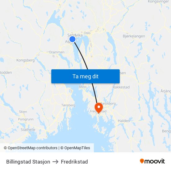 Billingstad Stasjon to Fredrikstad map