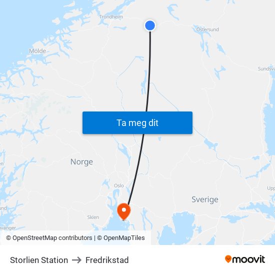 Storlien Station to Fredrikstad map