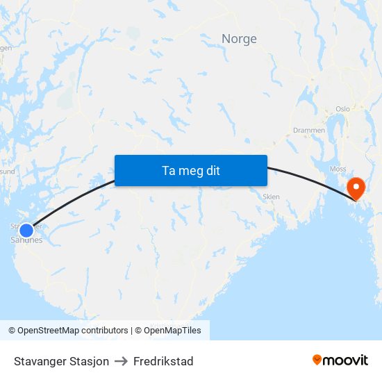 Stavanger Stasjon to Fredrikstad map