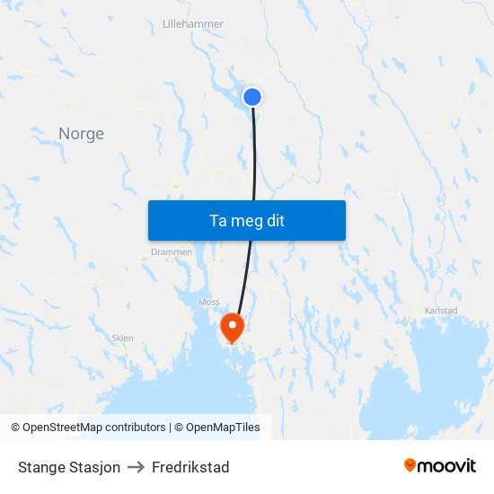 Stange Stasjon to Fredrikstad map