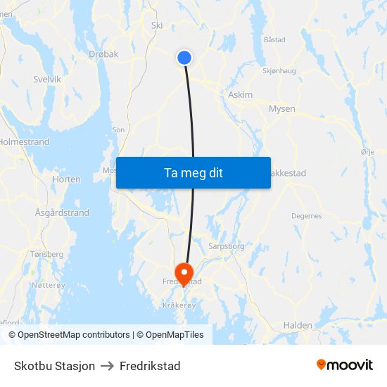 Skotbu Stasjon to Fredrikstad map
