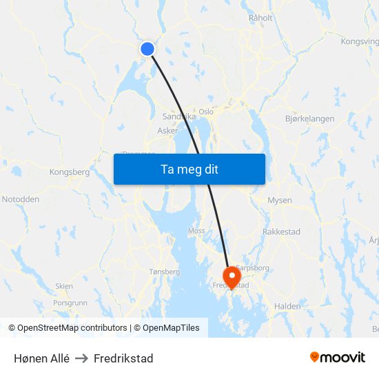 Hønen Allé to Fredrikstad map