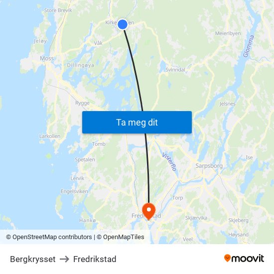 Bergkrysset to Fredrikstad map