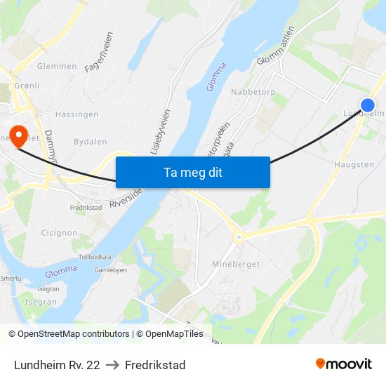 Lundheim Rv. 22 to Fredrikstad map