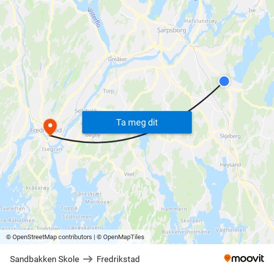 Sandbakken Skole to Fredrikstad map