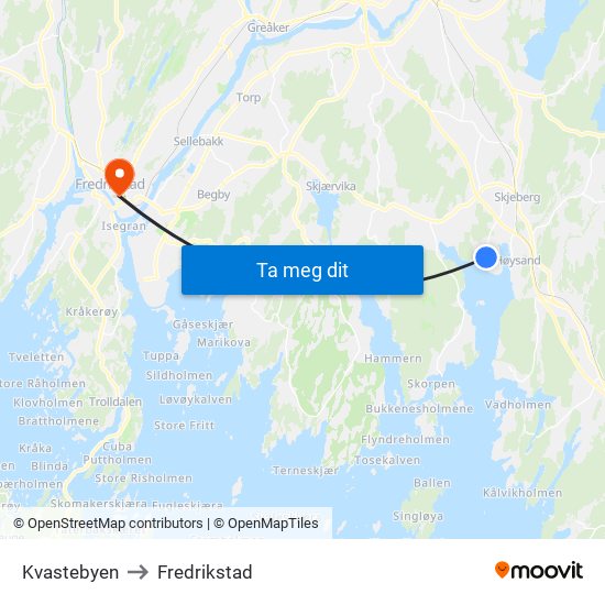 Kvastebyen to Fredrikstad map