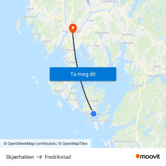 Skjærhalden to Fredrikstad map