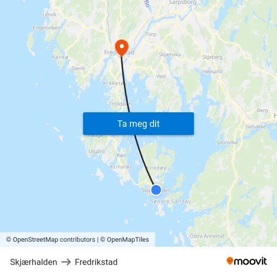 Skjærhalden to Fredrikstad map
