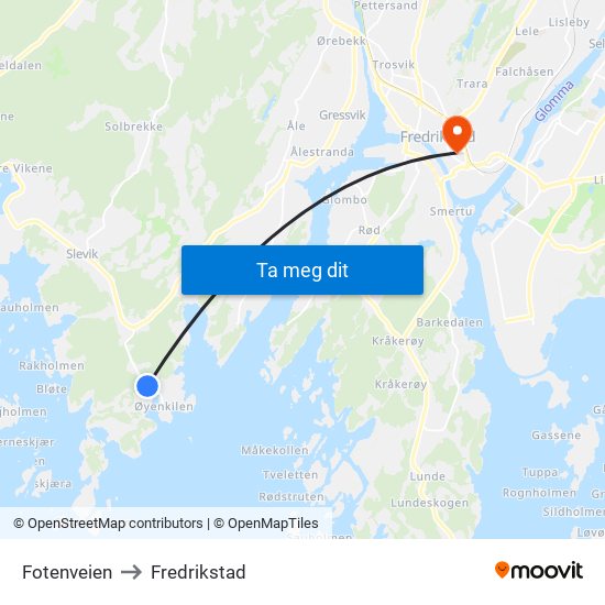 Fotenveien to Fredrikstad map