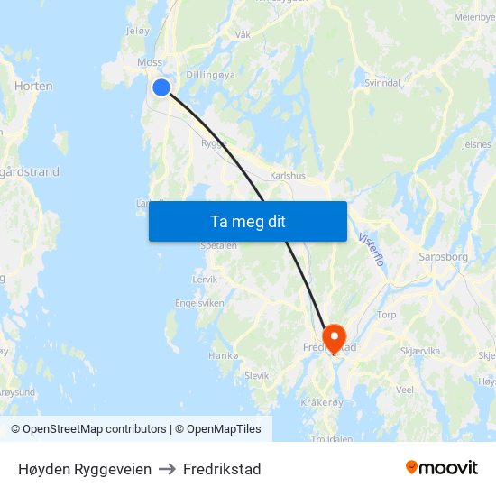 Høyden Ryggeveien to Fredrikstad map