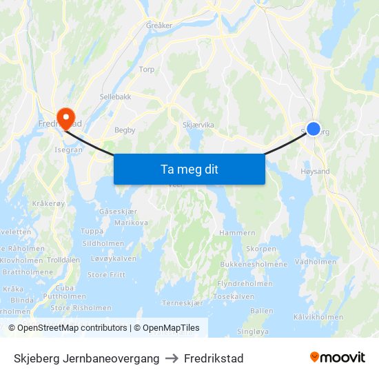 Skjeberg Jernbaneovergang to Fredrikstad map