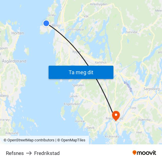 Refsnes to Fredrikstad map