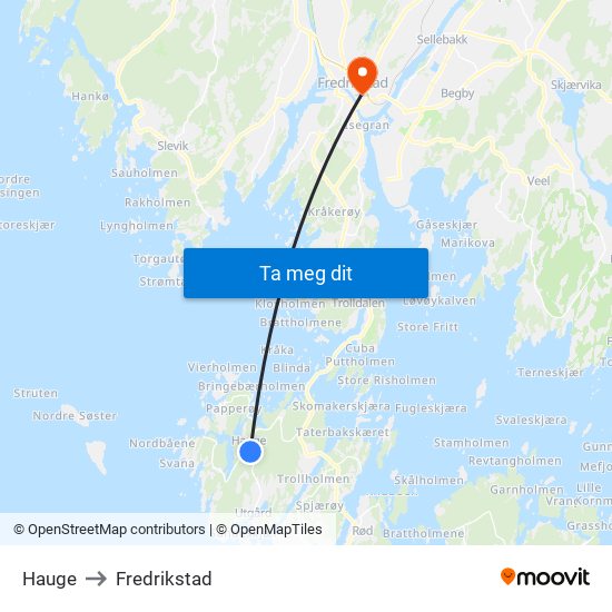 Hauge to Fredrikstad map