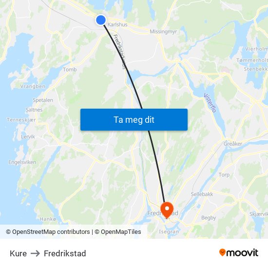 Kure to Fredrikstad map