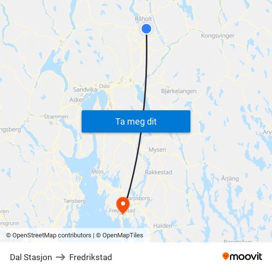Dal Stasjon to Fredrikstad map