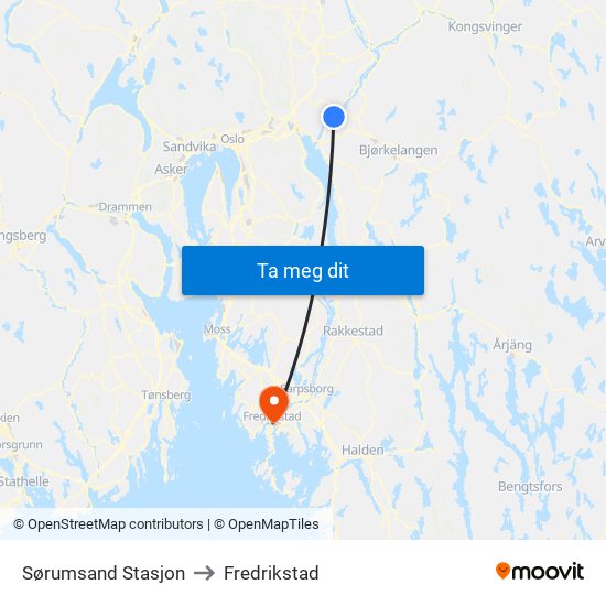 Sørumsand Stasjon to Fredrikstad map