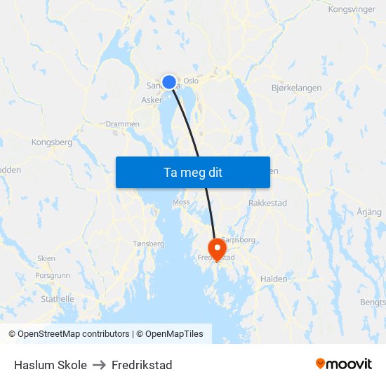 Haslum Skole to Fredrikstad map