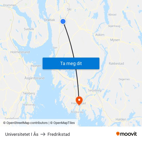 Universitetet I Ås to Fredrikstad map