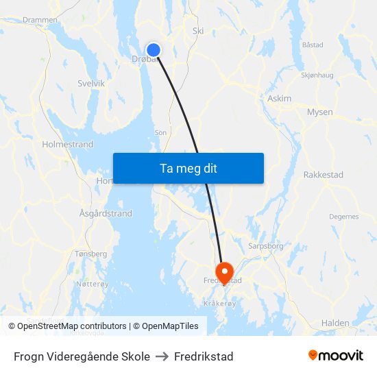Frogn Videregående Skole to Fredrikstad map