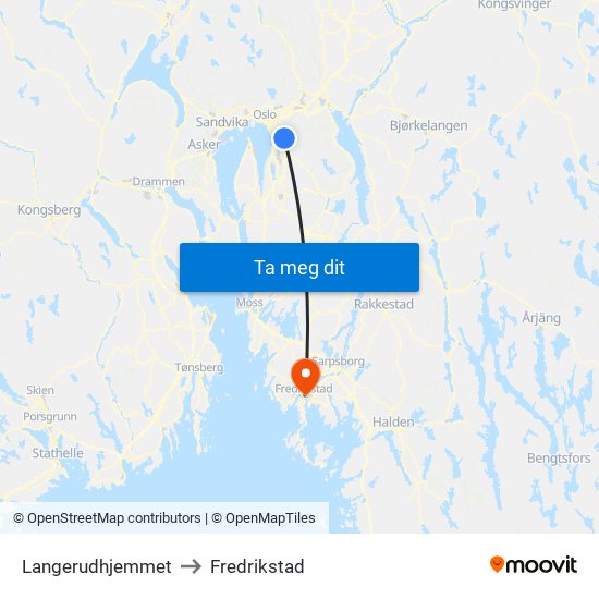 Langerudhjemmet to Fredrikstad map