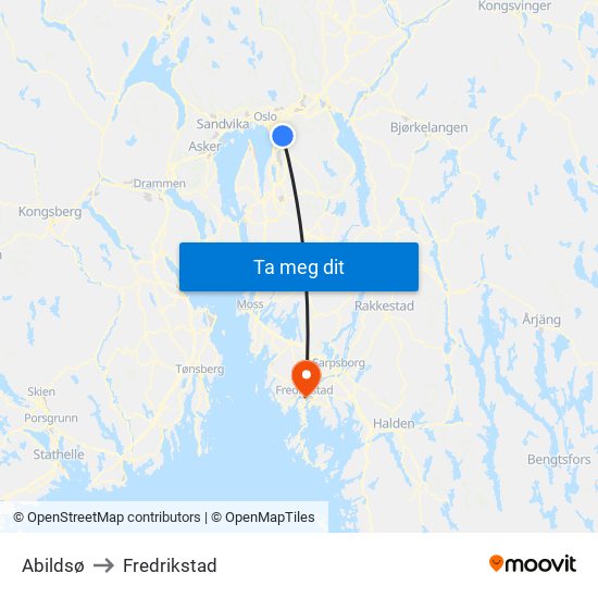 Abildsø to Fredrikstad map