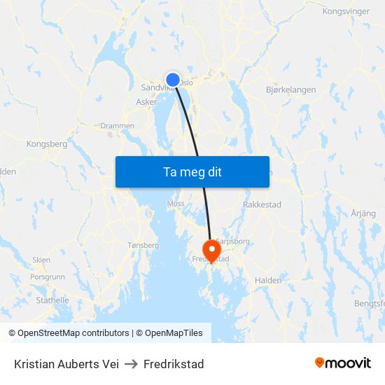 Kristian Auberts Vei to Fredrikstad map