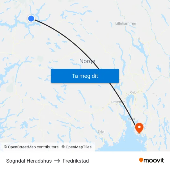 Sogndal Heradshus to Fredrikstad map