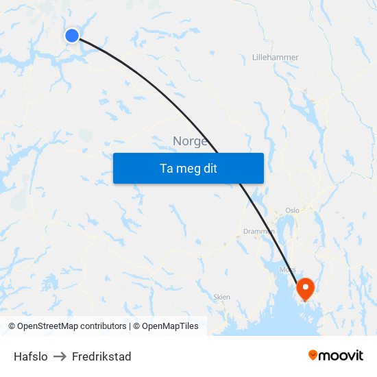 Hafslo to Fredrikstad map