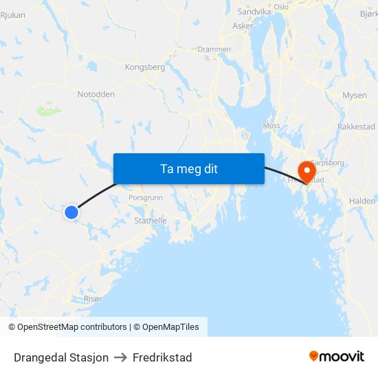 Drangedal Stasjon to Fredrikstad map