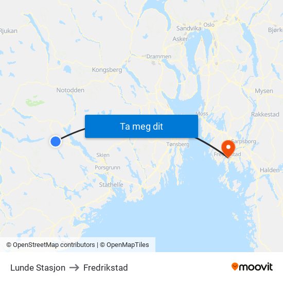Lunde Stasjon to Fredrikstad map