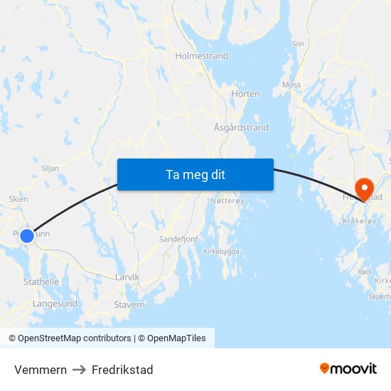 Vemmern to Fredrikstad map