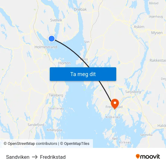 Sandviken to Fredrikstad map