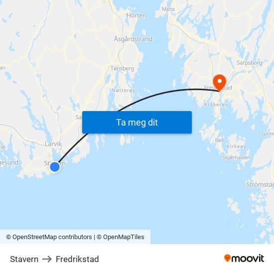Stavern to Fredrikstad map