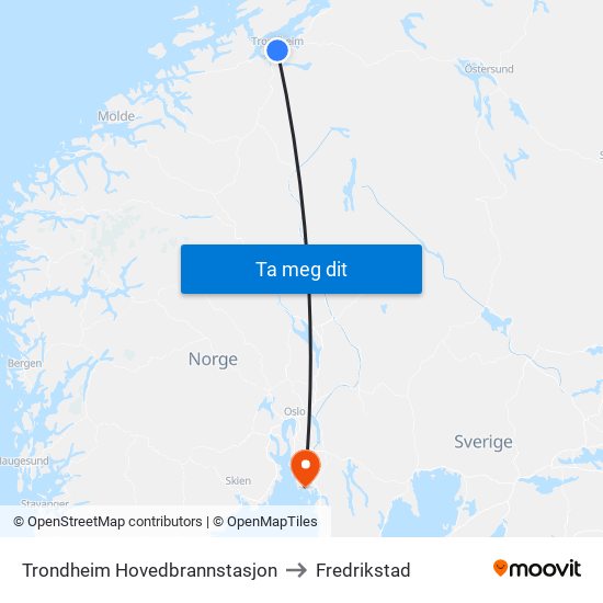 Trondheim Hovedbrannstasjon to Fredrikstad map