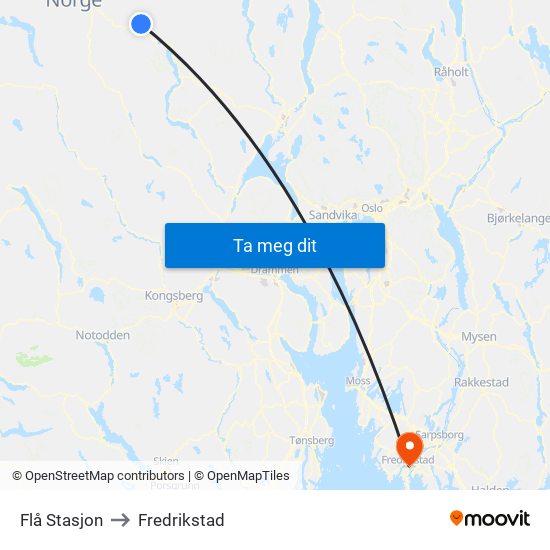 Flå Stasjon to Fredrikstad map