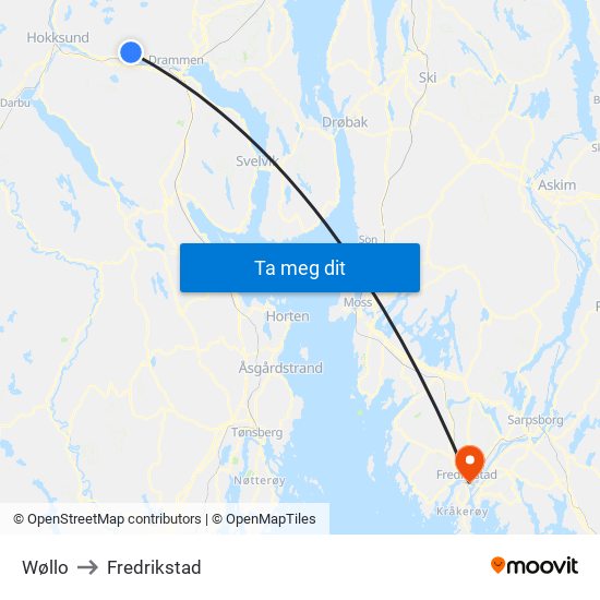 Wøllo to Fredrikstad map