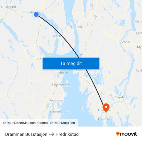 Drammen Busstasjon to Fredrikstad map