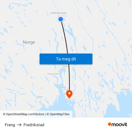 Freng to Fredrikstad map