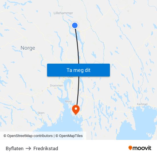 Byflaten to Fredrikstad map