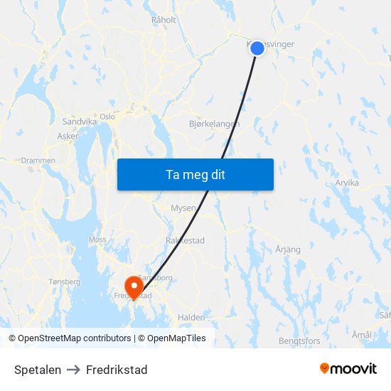 Spetalen to Fredrikstad map
