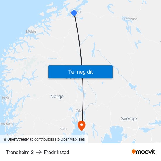 Trondheim S to Fredrikstad map