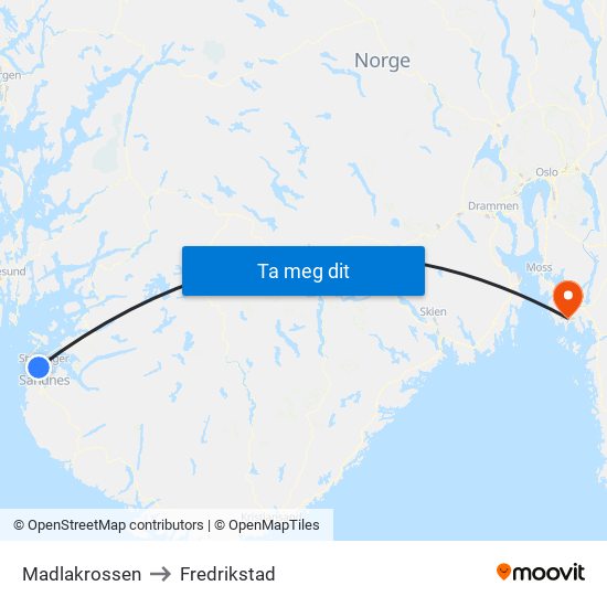 Madlakrossen to Fredrikstad map
